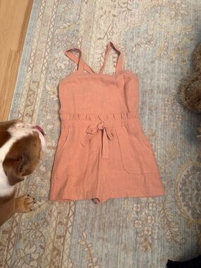 SAYLOR Peach Tie-Waist Linen Blend Romper